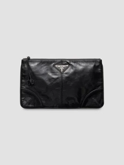 Prada Men's Leather Pouch In Black
