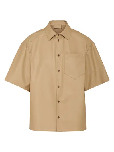 Prada Men's Leather Shirt In Beige Khaki