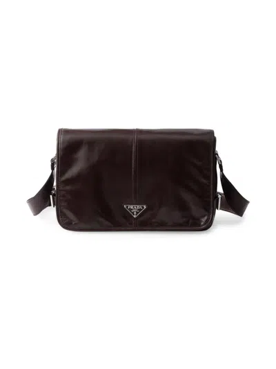 Prada Men's Leather Shoulder Bag In Brown