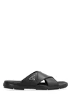 Prada Triangle Logo Criss-cross Sandals In Black