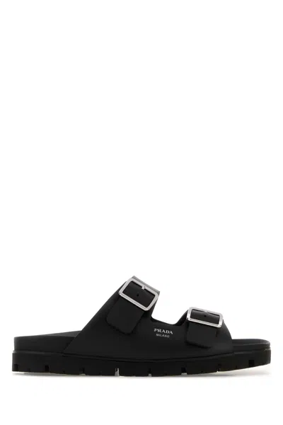 PRADA PRADA MEN'S LEATHER SLIPPERS WITH RUBBER SOLE