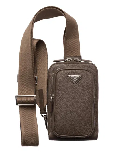 Prada Men's Leather Smartphone Case In Green