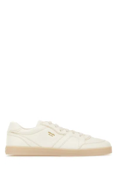 Prada Leather Sneakers With Logo In White