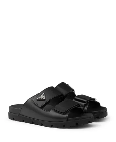 Prada Men's Leather Strap Sandals In Black