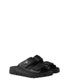 Prada Men Logo Plaque Leather Slides In Black