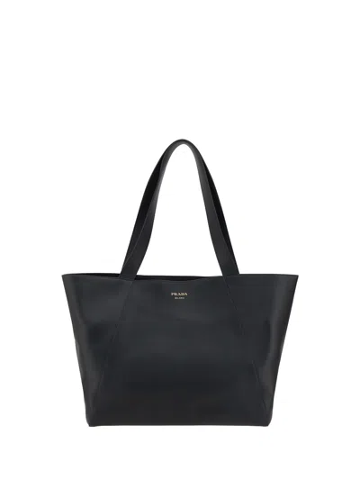 Prada Men Leather Tote Bag In Black