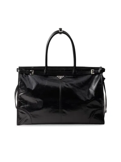 Prada Men's Leather Tote Bag In Black