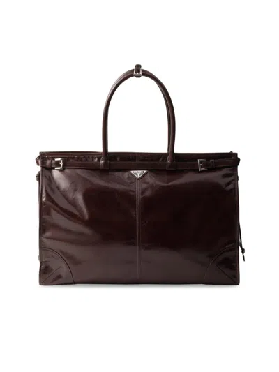 Prada Men's Leather Tote Bag In Brown