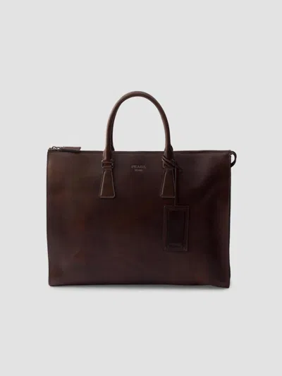 PRADA MEN'S LEATHER TOTE BAG