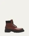 Prada Brown Calf Leather Boots With Modern Accents In Dark Brown