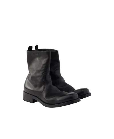 PRADA MEN'S LEATHER ZIPPER BOOTS