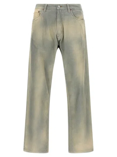 Prada Men Light Blue Straight Flat Front Pants In Gray