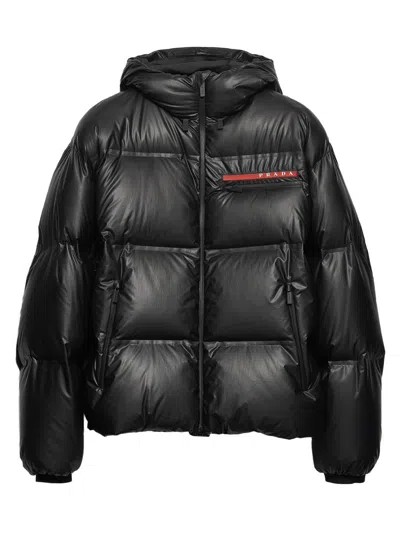 Prada Men's Light Re-nylon Hooded Puffer Jacket In Black
