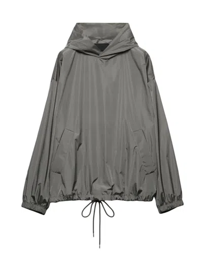 Prada Light Technical Hooded Nylon Jacket In Grey