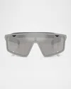 Prada Ps A03s 141mm Mirrored Rectangular Sunglasses In Grey Mirror