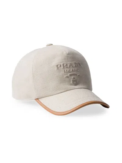 Prada Logo-embossed Cotton Cap In Beige