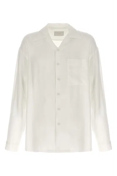 Prada Men Linen Logo Shirt In White