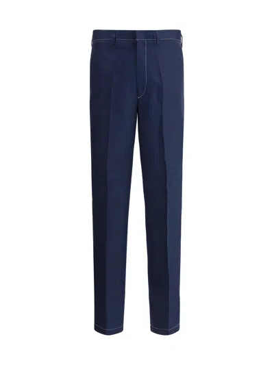 Prada Men Linen Pants In Blue