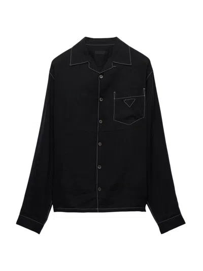 Prada Men's Linen Shirt In Black
