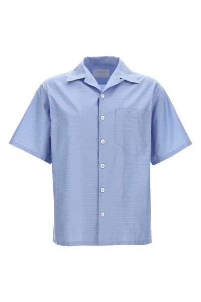 Prada Men Logo Bowling Shirt In Blue