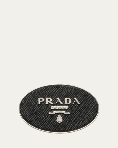 Prada Men's Logo Leather Oval Belt Buckle