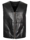 Prada Sleeveless V-neck Leather Vest With Raised Stitching In Multicolor