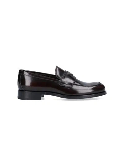Prada Men Logo Loafers In Brown