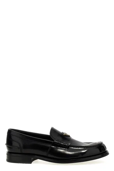 Prada Chocolate Moccasin In Black Patent Leather Men