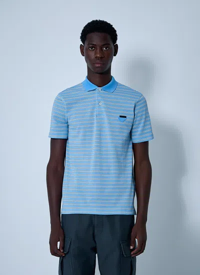 Prada Embroidered Piquet Polo Shirt In Blue