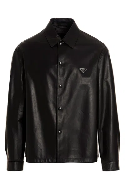 Prada Nappa Leather Shirt In Black