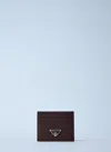 Prada Men Logo Plaque Cardholder In Brown