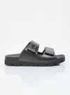Prada Men Logo Plaque Leather Slides In Black