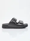 Prada Men Logo Plaque Leather Slides In Black