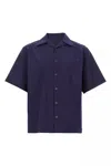 Prada Lapel Short-sleeved Shirt In Blue