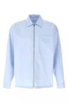 Prada Striped Mandarin Collar Shirt With Welt Pocket In Blue