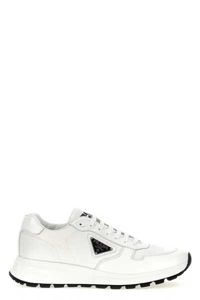 Prada Logo Plaque Perforated Sneakers In Multicolor