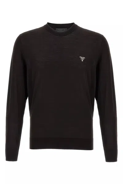 Prada Men Logo Sweater In Brown
