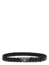 Prada Men's Logo Woven Leather Belt In Black