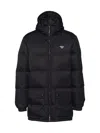 Prada Long Re-nylon Down Jacket In Black