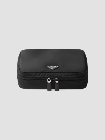 Prada Men's Medium Re-nylon Zipper Pouch In Black