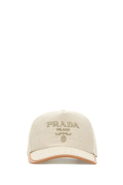 PRADA PRADA MEN MELANGE SAND COTTON BLEND BASEBALL CAP