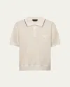 Prada Triangle Logo Perforated Polo T-shirt In Talco