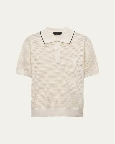 PRADA MEN'S MESH KNIT POLO SHIRT