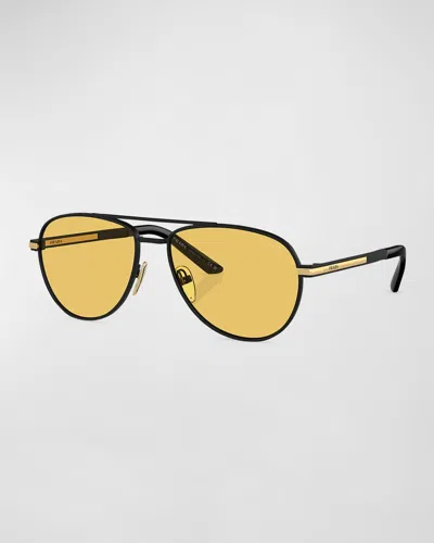 Prada Men's Metal Aviator Sunglasses In Yellow