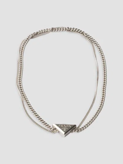 Prada Men's Metal Necklace In Silver
