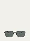 Prada Men's Metal Plaque Sunglasses In Black