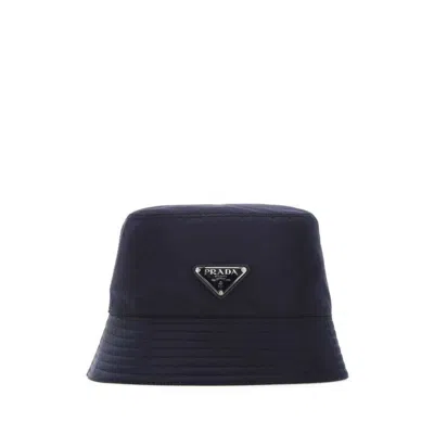 Prada Midnight Re-nylon Stitched Brim Hat In Blue