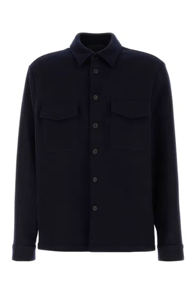 Prada Men Midnight Blue Wool Bled Shirt