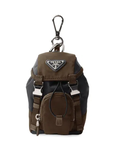 Prada Men's Mini Icon Re-nylon Keyring Charm In Brown