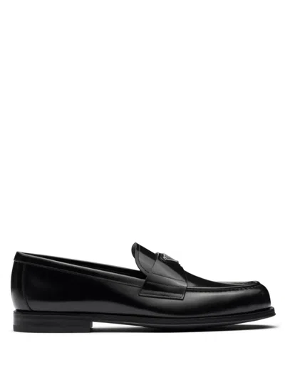 Prada Men Mocassini Pelle Spazzolata In Black